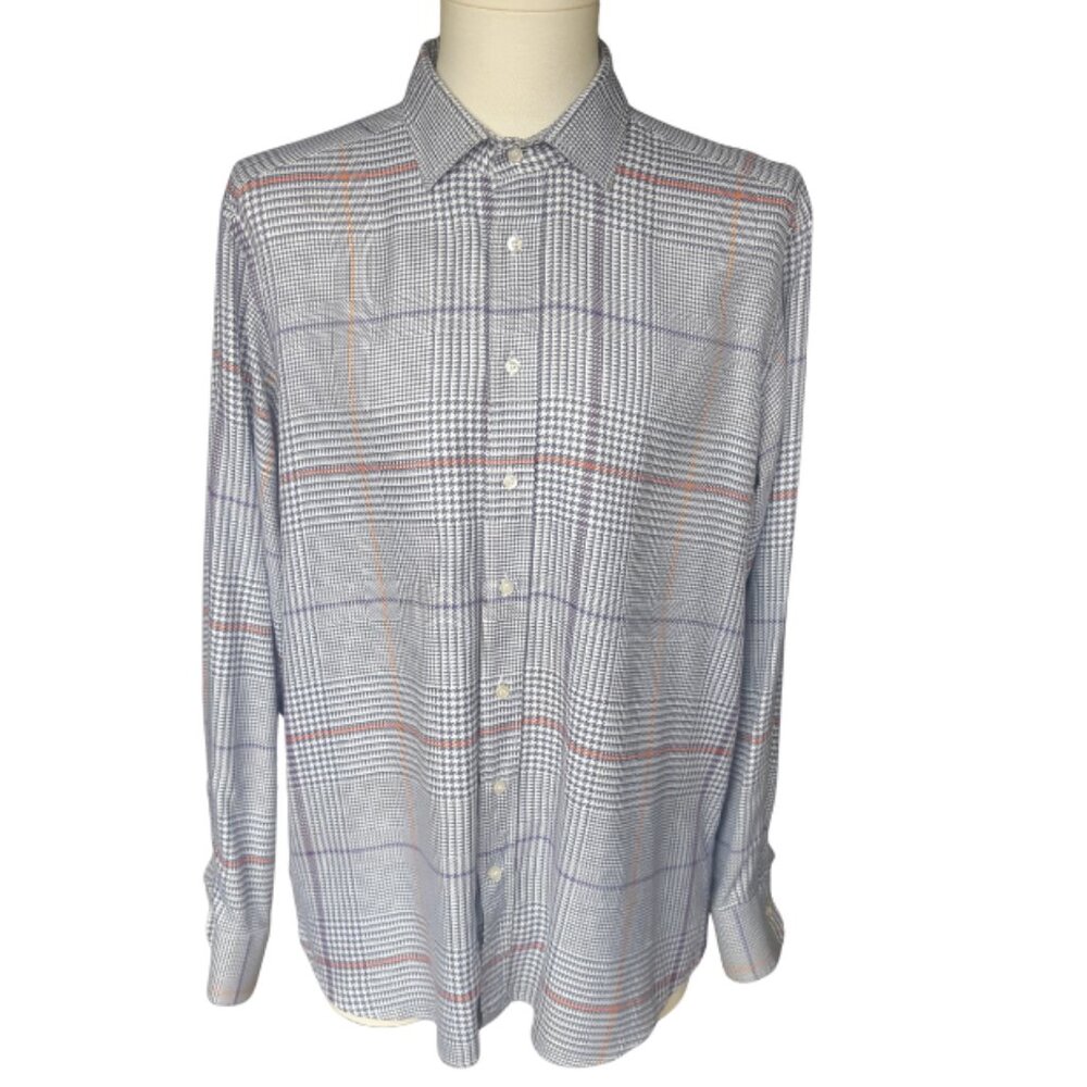 Etro SZ L Blue & White Plaid w/ Mauve & Orange -Men's Button Up Shirt
